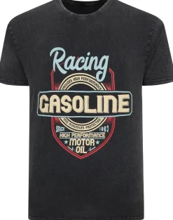 Bigdude Acid Wash Gasoline Print T-Shirt Washed Black
