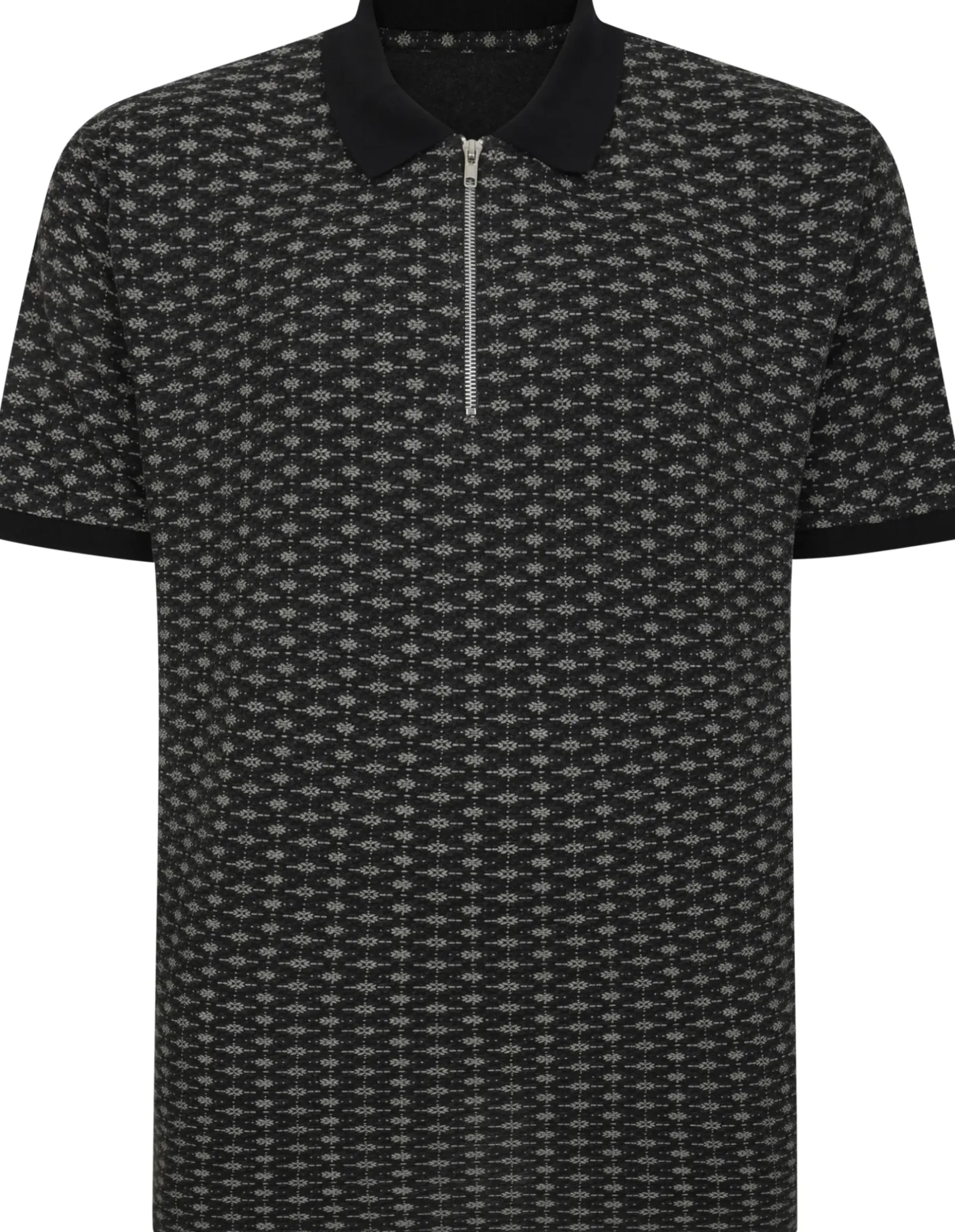 Bigdude AOP Geometric Zipped Polo Charcoal