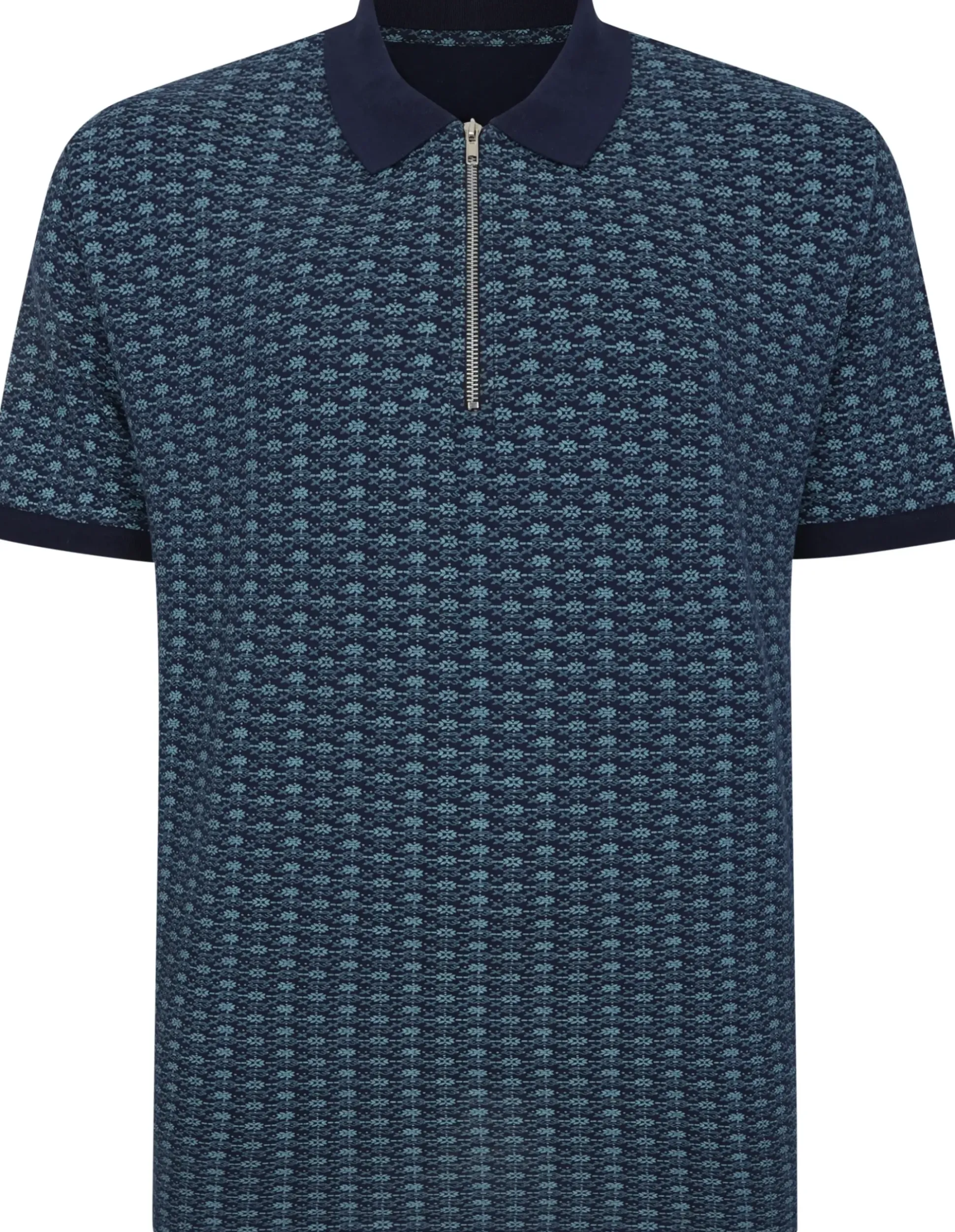 Bigdude AOP Geometric Zipped Polo Navy Tall