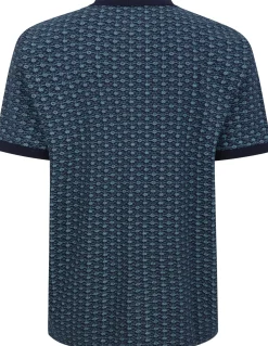Bigdude AOP Geometric Zipped Polo Navy Tall