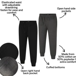Bigdude Basic Cuffed Joggers Twin Pack Black/Charcoal