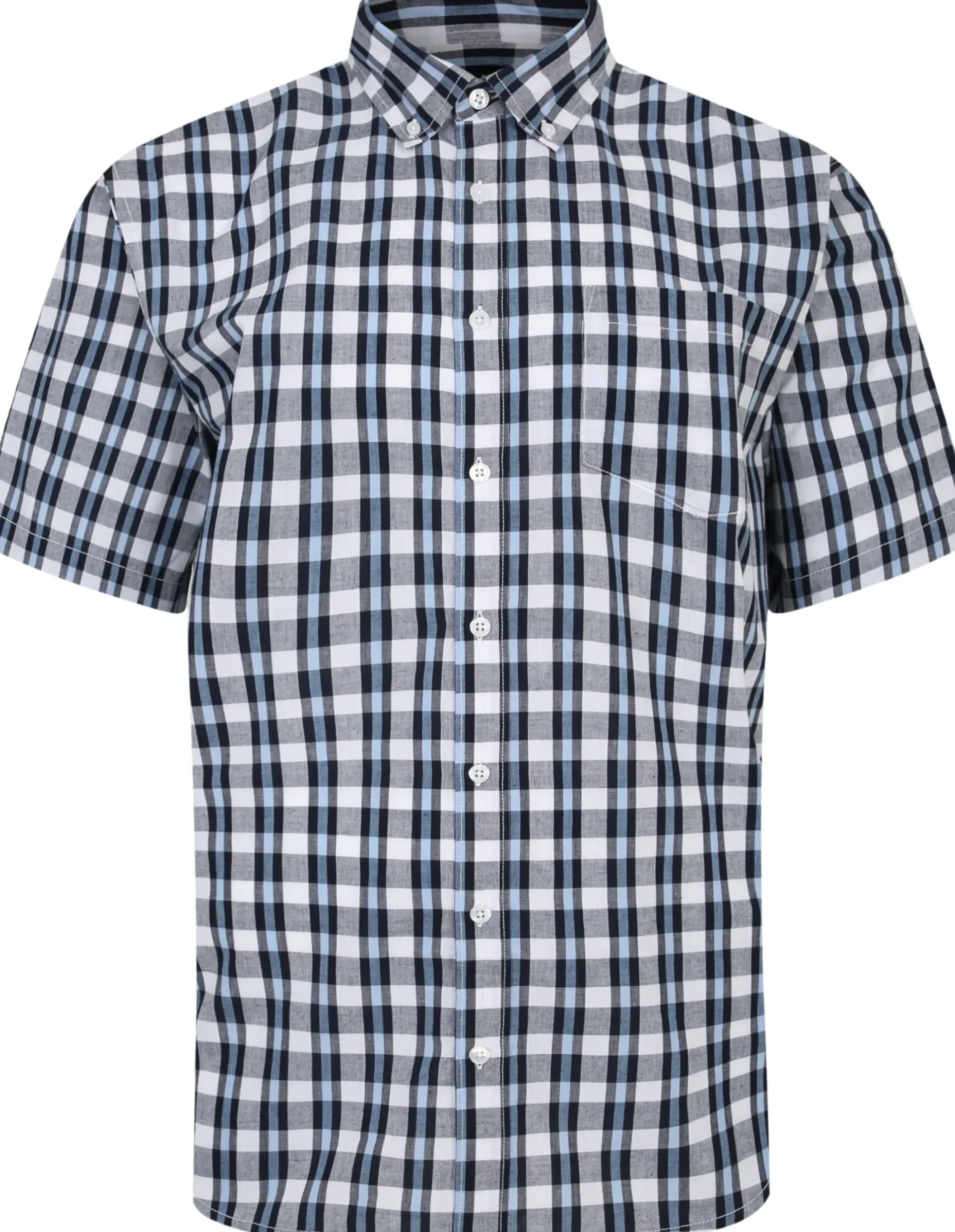 Bigdude Button Down Collar Checked Shirt Navy/Light Blue