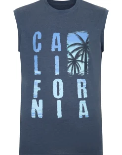Bigdude California Print Sleeveless T-Shirt Dark Denim Tall