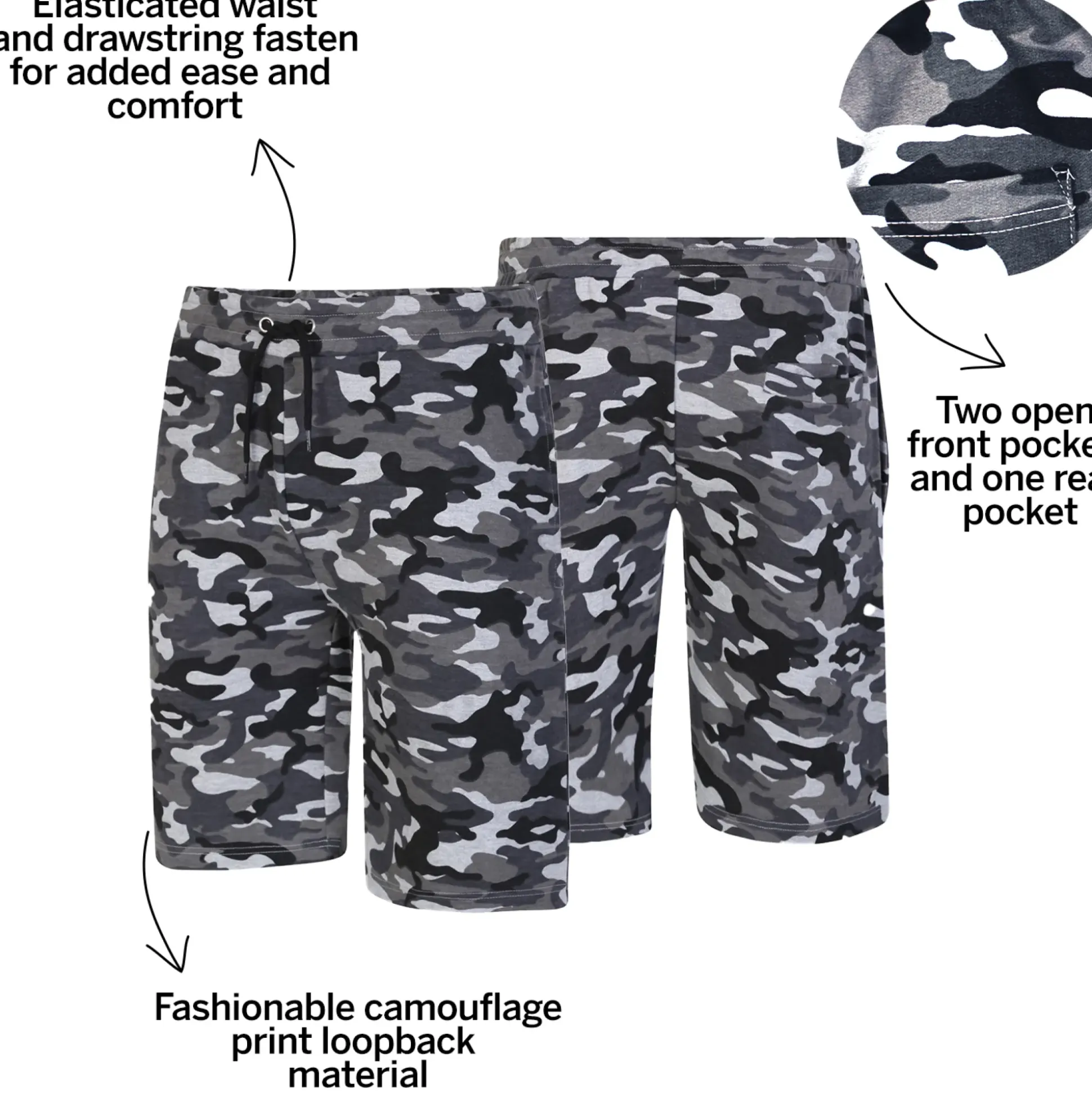 Bigdude Camouflage Print Jogger Shorts Charcoal