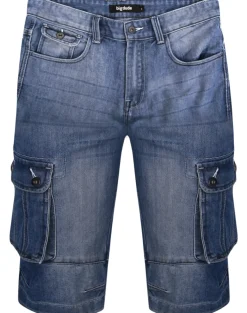 Bigdude Cargo Denim Shorts Mid Wash