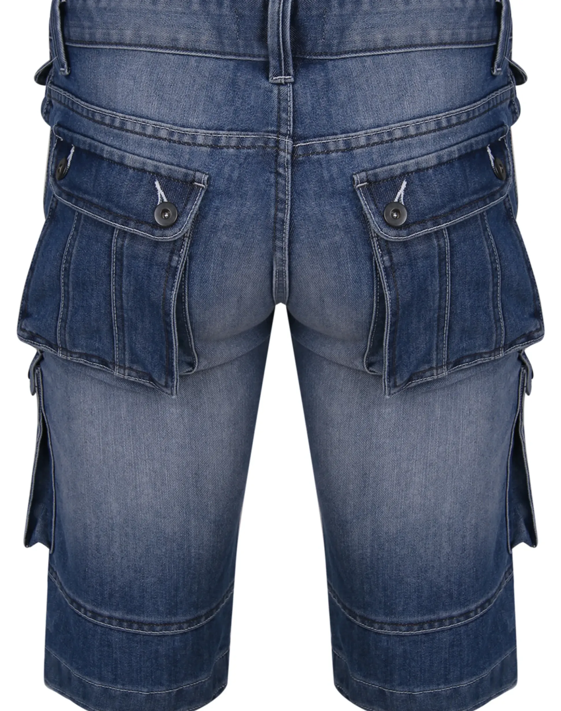 Bigdude Cargo Denim Shorts Mid Wash