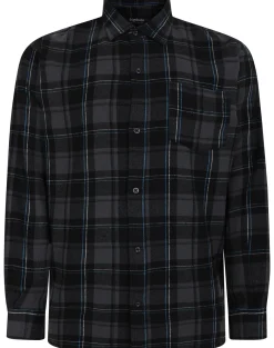 Bigdude Checked Flannel Long Sleeve Shirt Charcoal/Blue