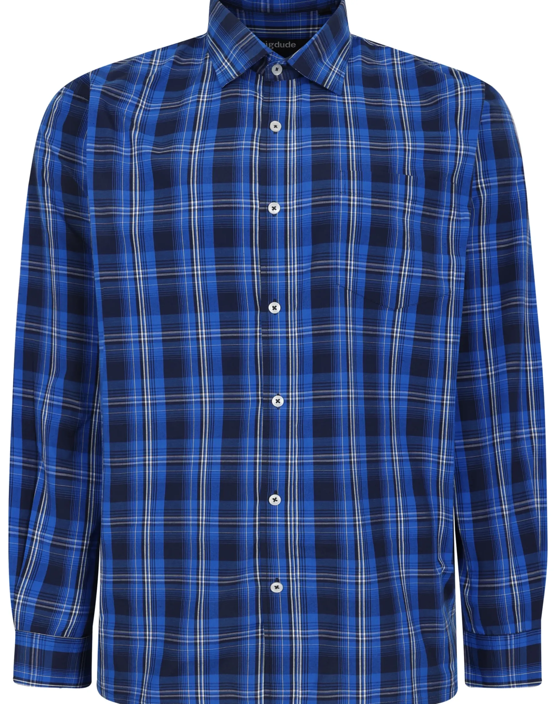 Bigdude Checked Poplin Long Sleeve Shirt Blue/Navy