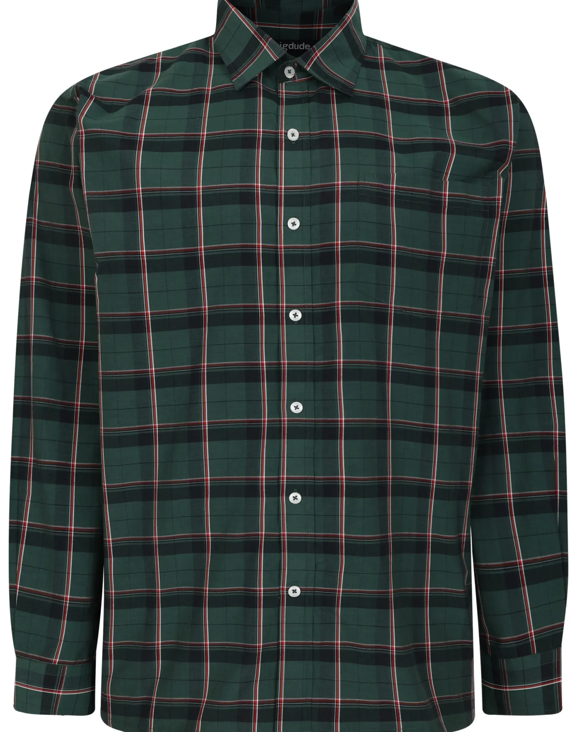 Bigdude Checked Poplin Long Sleeve Shirt Green/Red Tall