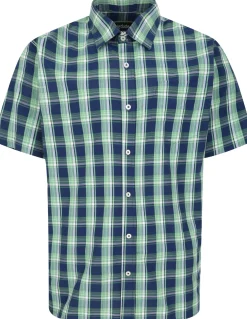 Bigdude Checked Poplin Short Sleeve Shirt Light Green/Navy