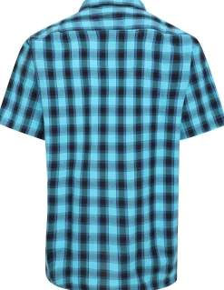 Bigdude Checked Poplin Short Sleeve Shirt Turquoise/Black