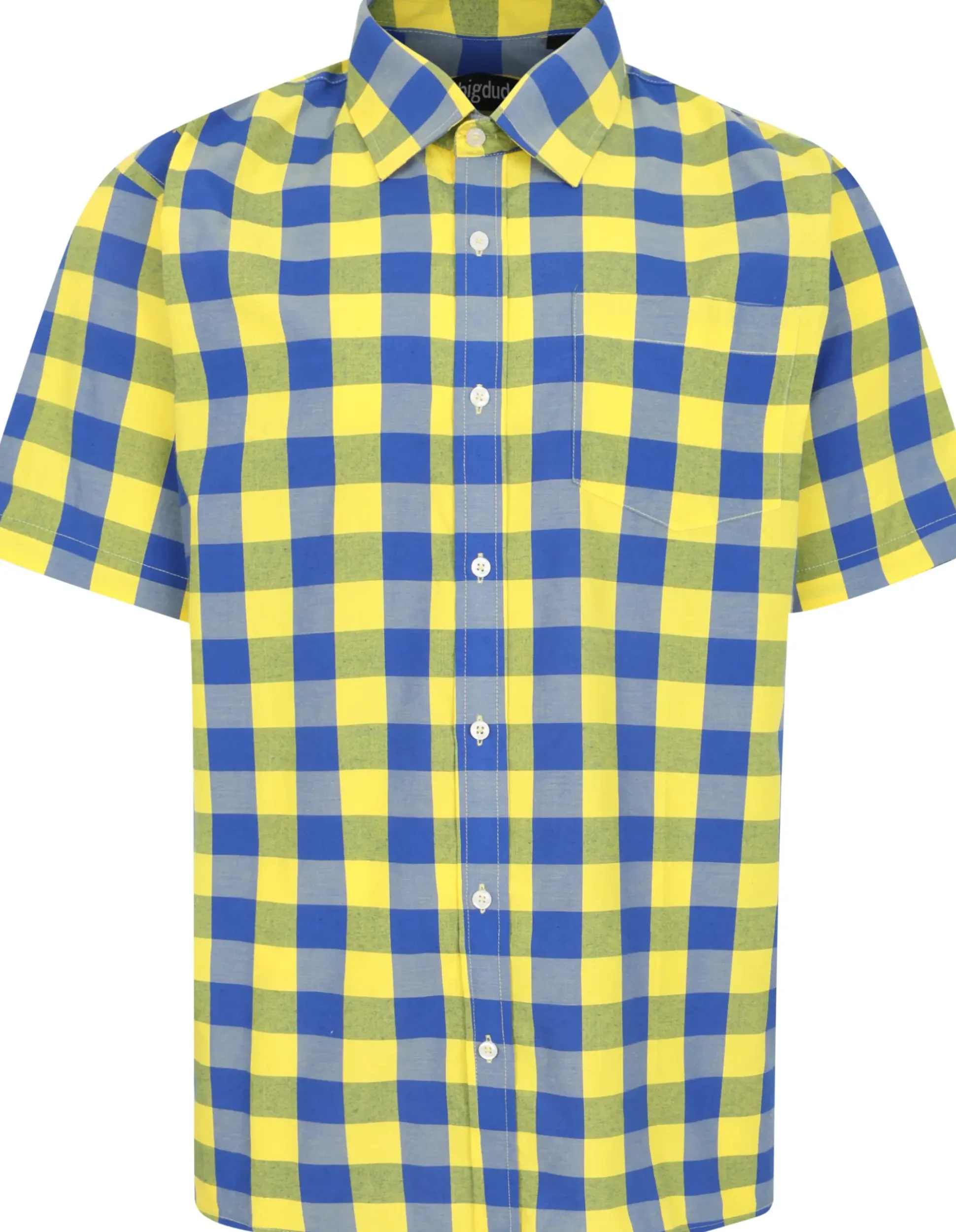 Bigdude Checked Poplin Short Sleeve Shirt Yellow/Blue Tall