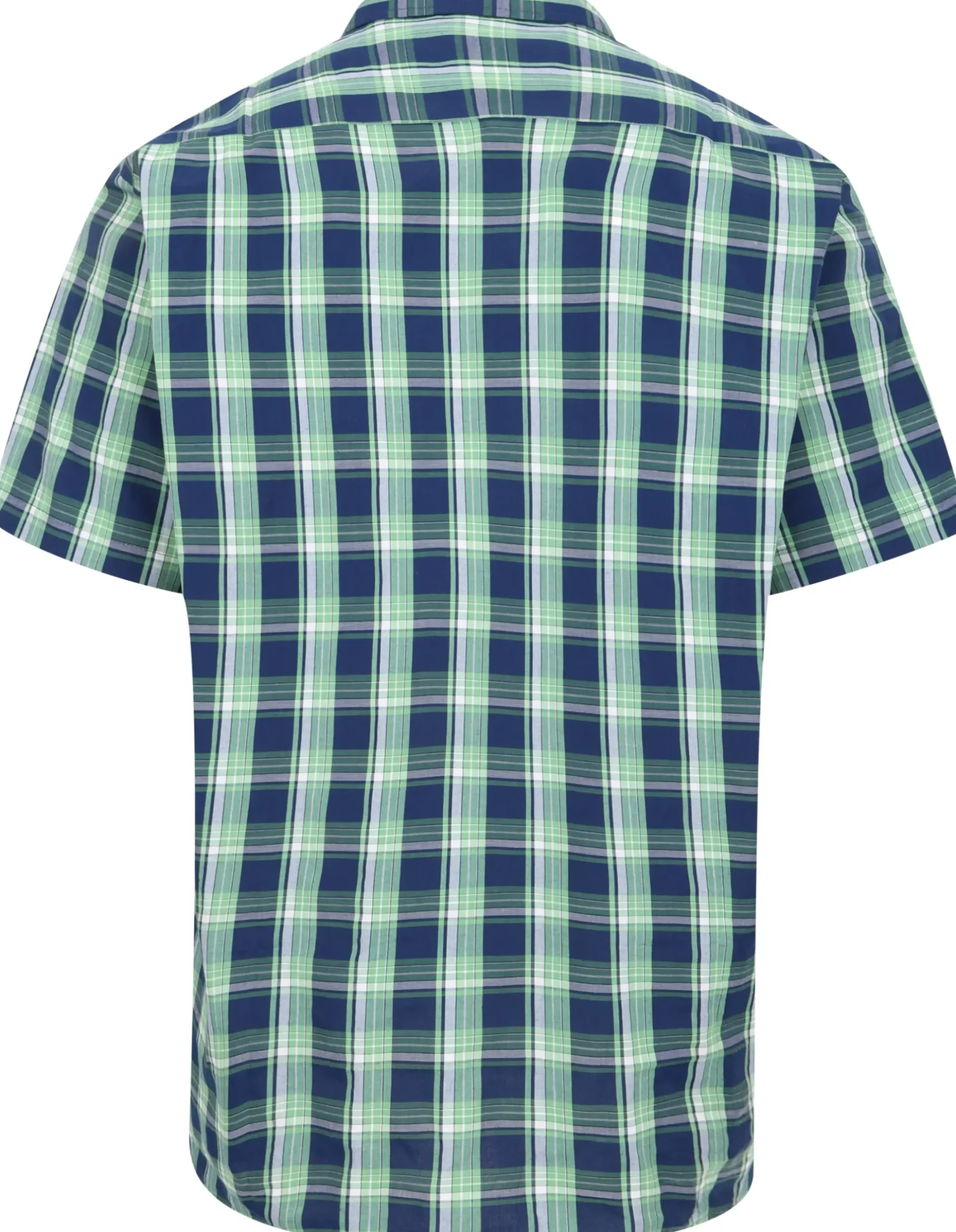 Bigdude Checked Poplin Short Sleeve Shirt Light Green/Navy Tall