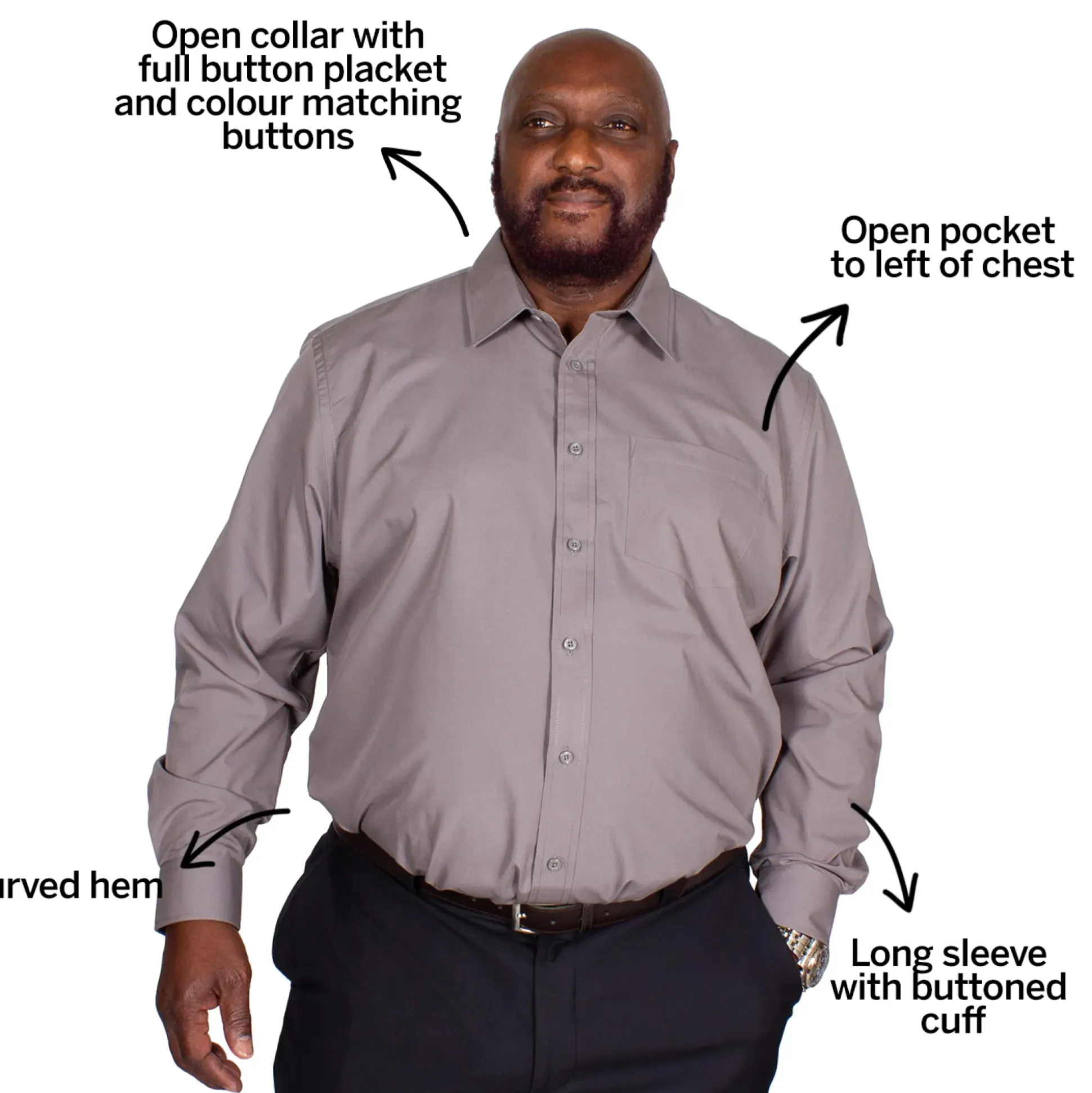 Bigdude Classic Long Sleeve Poplin Shirt Charcoal