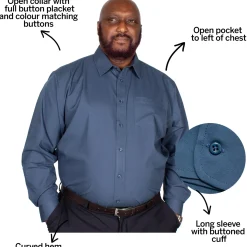 Bigdude Classic Long Sleeve Poplin Shirt Petrol