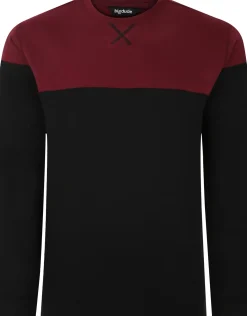 Bigdude Colour Block Jumper Black/Burgundy