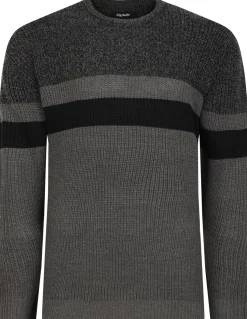 Bigdude Colour Block Knitted Jumper Tall Charcoal Marl