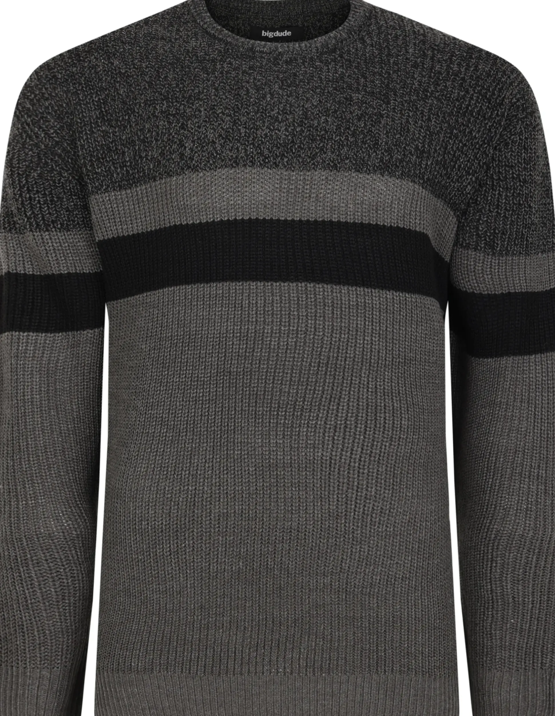 Bigdude Colour Block Knitted Jumper Tall Charcoal Marl