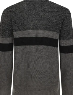 Bigdude Colour Block Knitted Jumper Tall Charcoal Marl