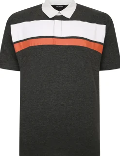 Bigdude Contrast Collar Striped Polo Shirt Charcoal
