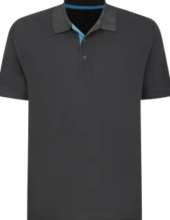 Bigdude Contrast Placket Polo Shirt Charcoal Tall