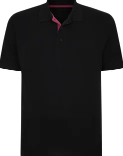 Bigdude Contrast Placket Polo Shirt Black Tall