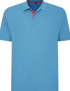 Bigdude Contrast Placket Polo Shirt Bright Blue