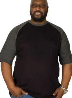 Bigdude Contrast Raglan Sleeve T-Shirt Black/Charcoal Tall