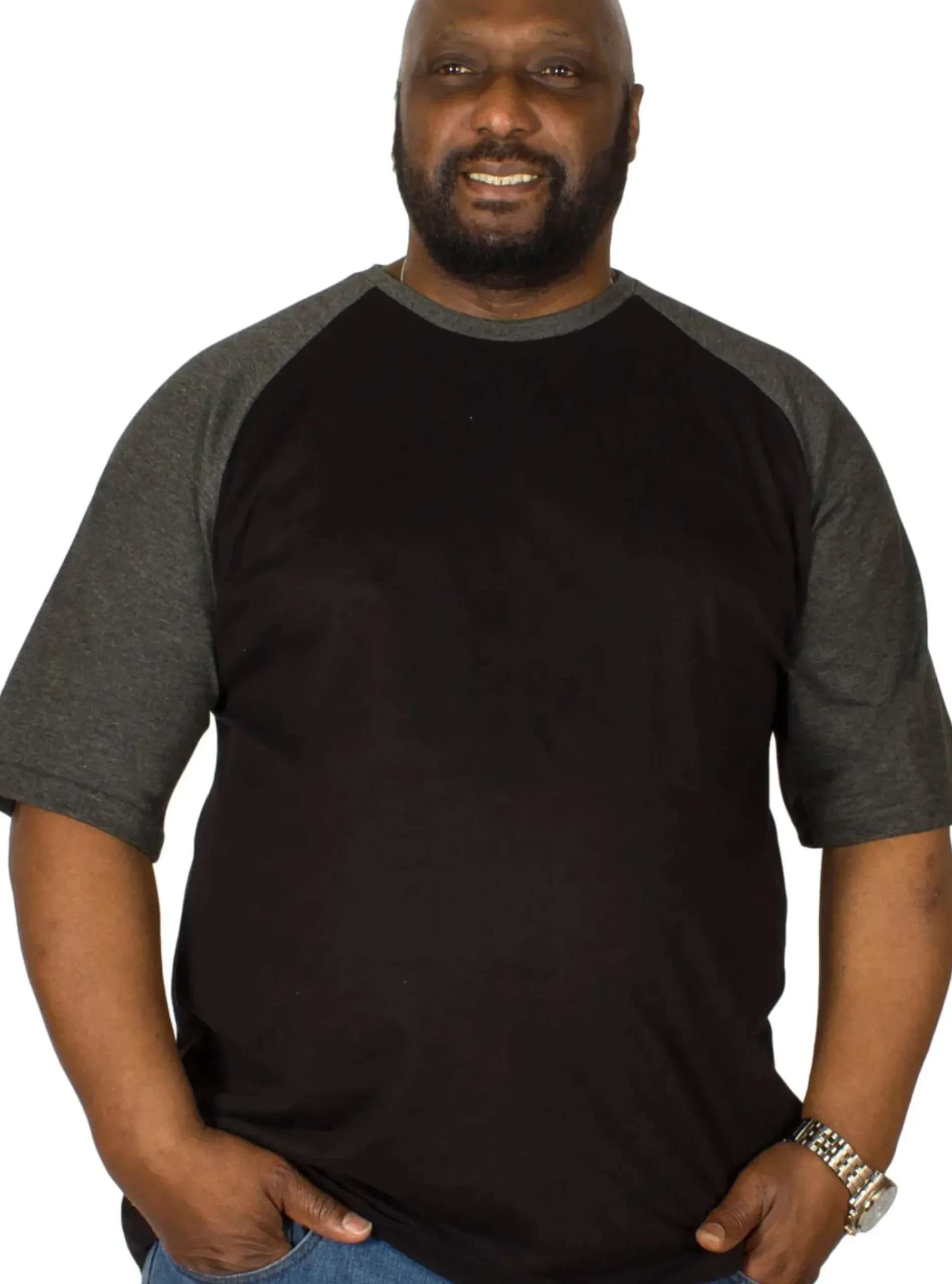 Bigdude Contrast Raglan Sleeve T-Shirt Black/Charcoal Tall