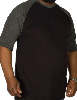 Bigdude Contrast Raglan Sleeve T-Shirt Black/Charcoal