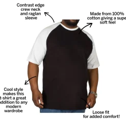 Bigdude Contrast Raglan Sleeve T-Shirt Black/White