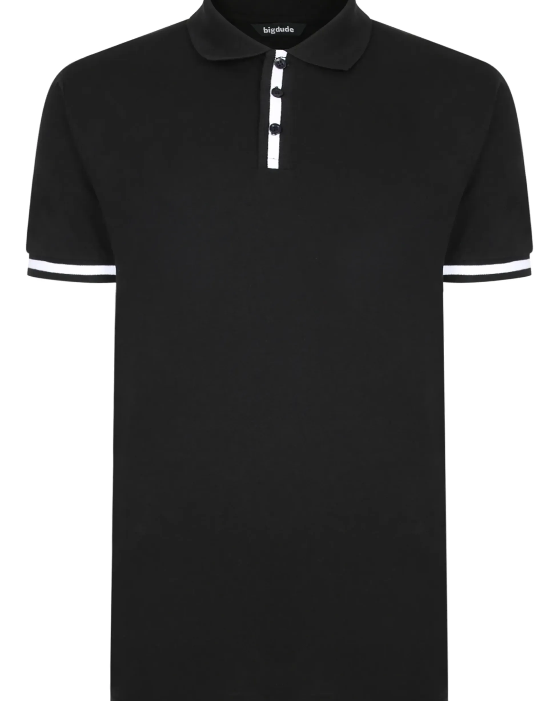 Bigdude Contrast Stripe Placket With Tipped Cuff Polo Shirt Black