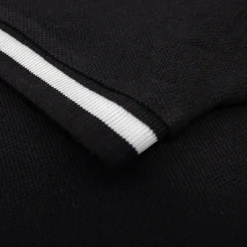 Bigdude Contrast Stripe Placket With Tipped Cuff Polo Shirt Black