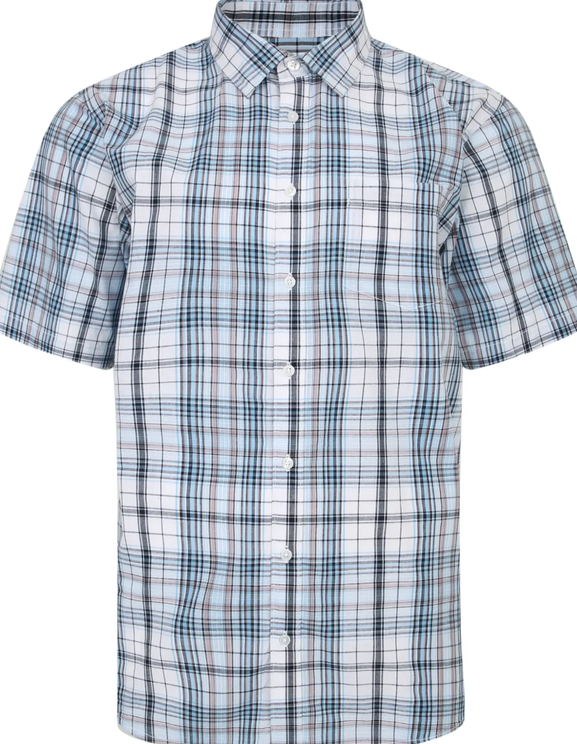 Bigdude Cutaway Collar Checked Shirt Light Blue/White