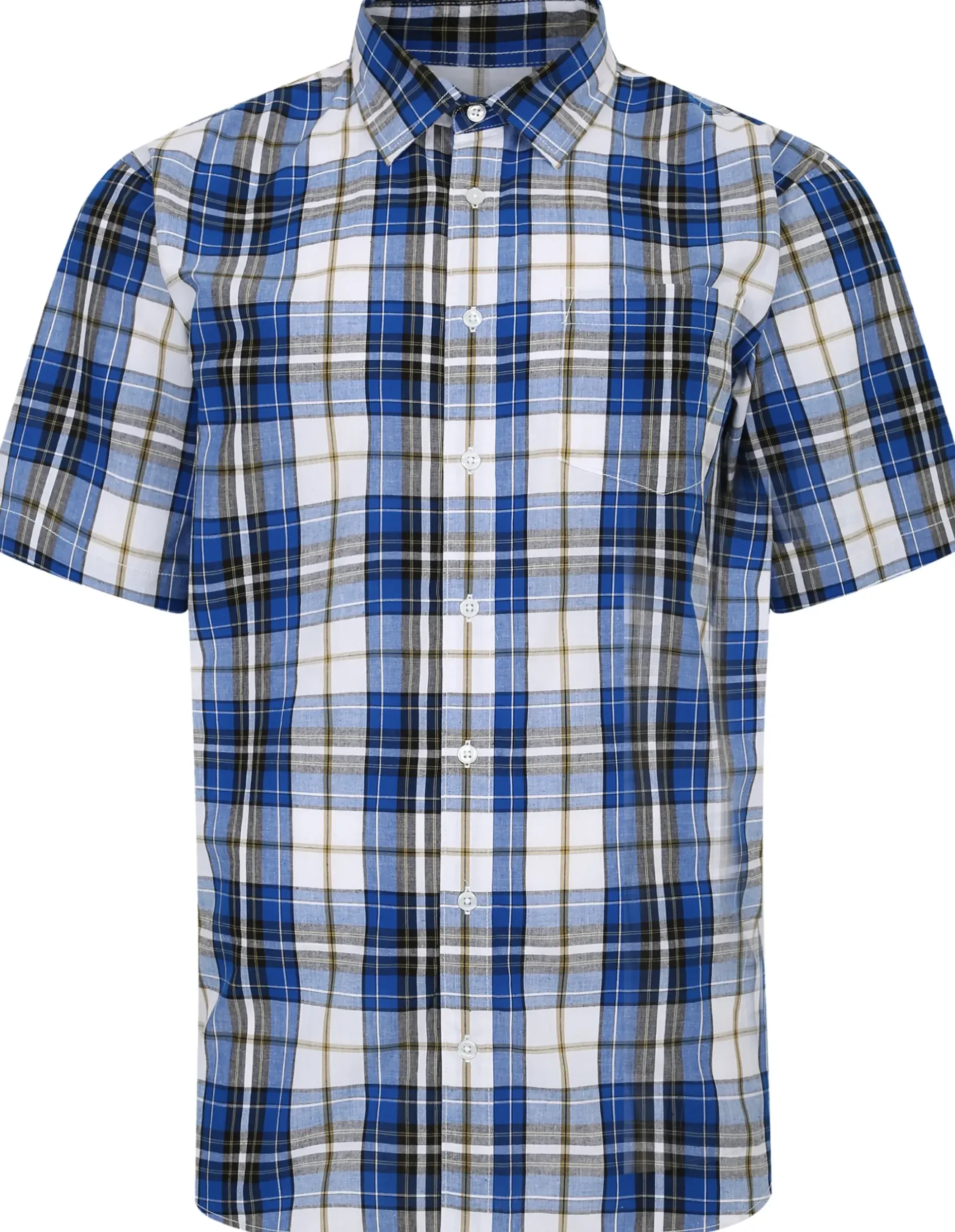 Bigdude Cutaway Collar Checked Shirt Royal Blue/White Tall