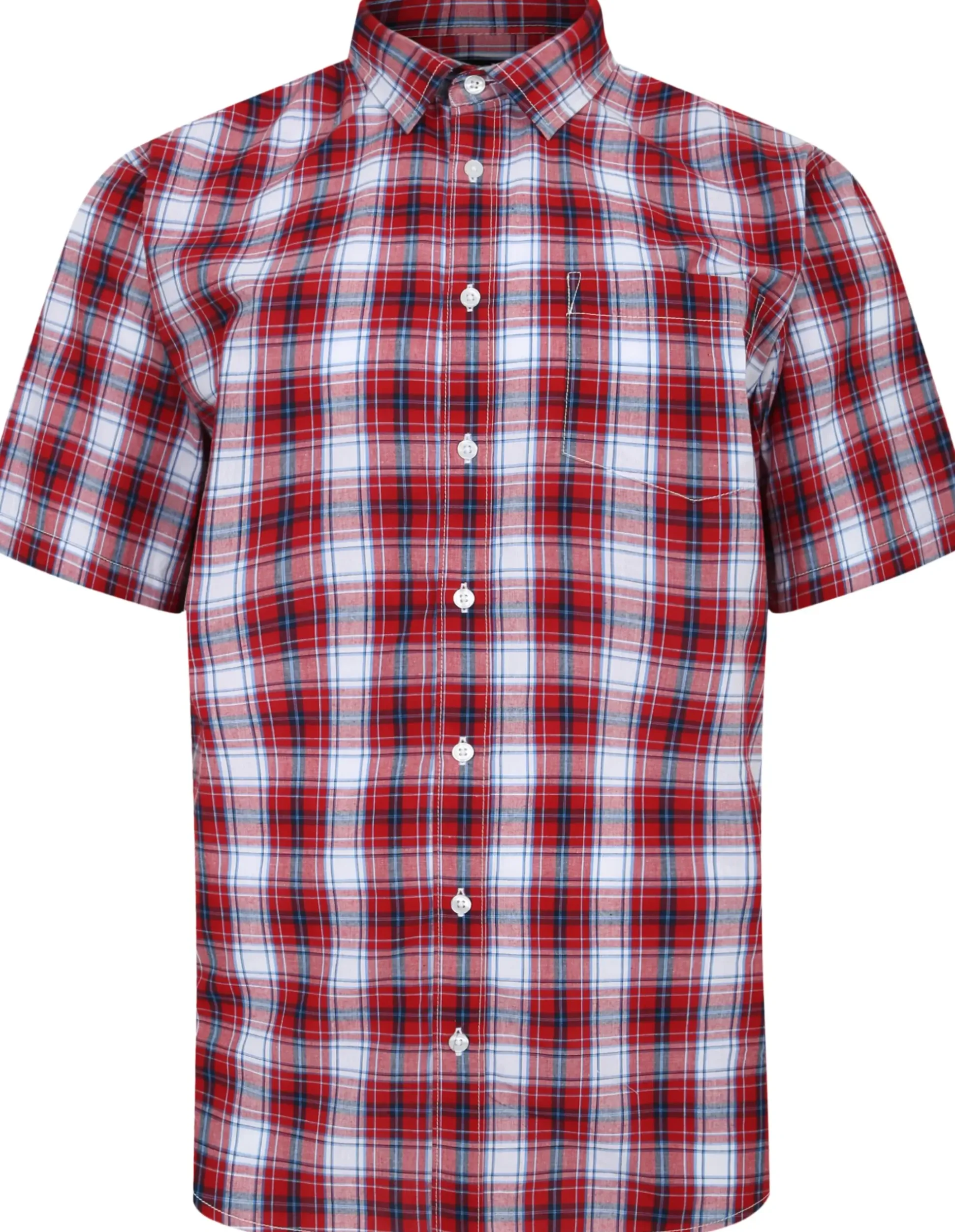 Bigdude Cutaway Collar Checked Shirt Red/Royal Blue Tall