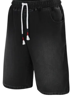 Bigdude Elasticated Waist Stretch Denim Shorts Black