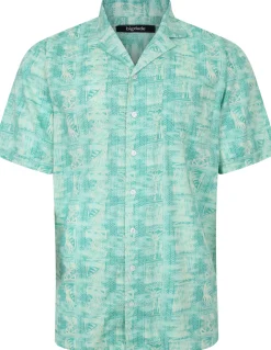 Bigdude Ethnical Viscose Relaxed Collar Shirt Green Tall