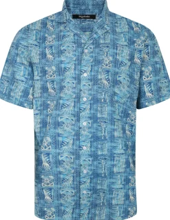 Bigdude Ethnical Viscose Relaxed Collar Shirt Royal Blue Tall