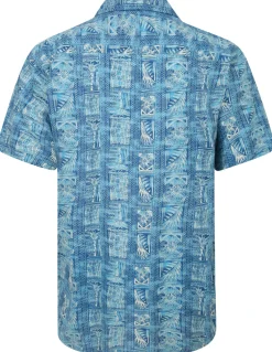 Bigdude Ethnical Viscose Relaxed Collar Shirt Royal Blue Tall