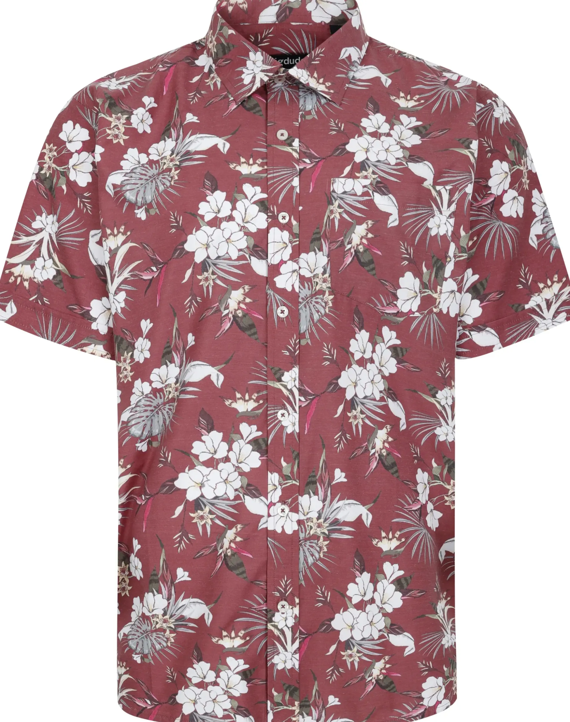 Bigdude Floral Allover Printed Short Sleeve Shirt Burgundy Tall