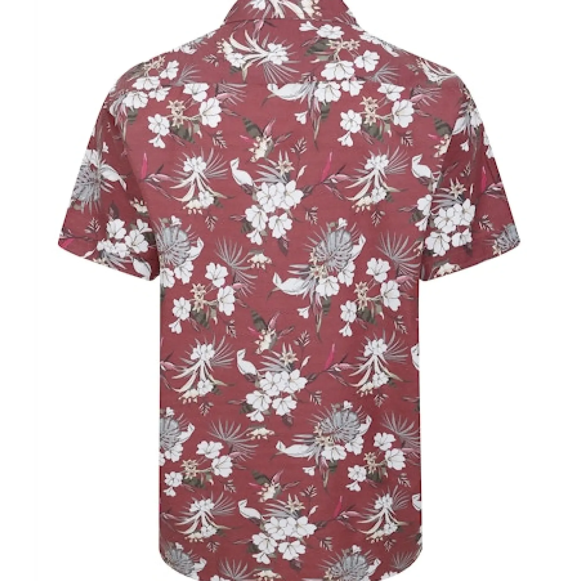 Bigdude Floral Allover Printed Short Sleeve Shirt Burgundy Tall
