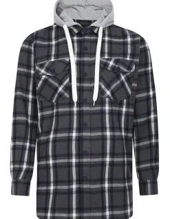 Bigdude Hooded Flannel Checked Shirt Charcoal/Navy