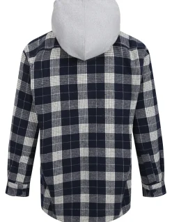 Bigdude Hooded Flannel Checked Shirt Navy/White Tall