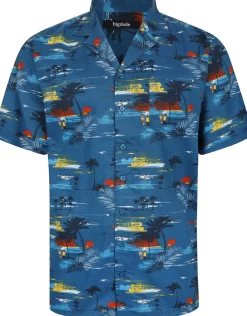 Bigdude Island Viscose Relaxed Collar Shirt Deep Blue