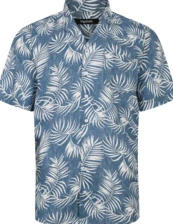 Bigdude Leaves Viscose Relaxed Collar Shirt Navy