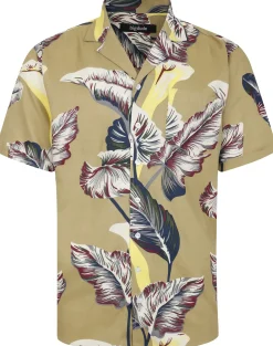 Bigdude Leaves Viscose Relaxed Collar Shirt Sand Tall