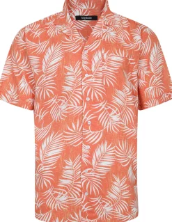 Bigdude Leaves Viscose Relaxed Collar Shirt Orange Tall