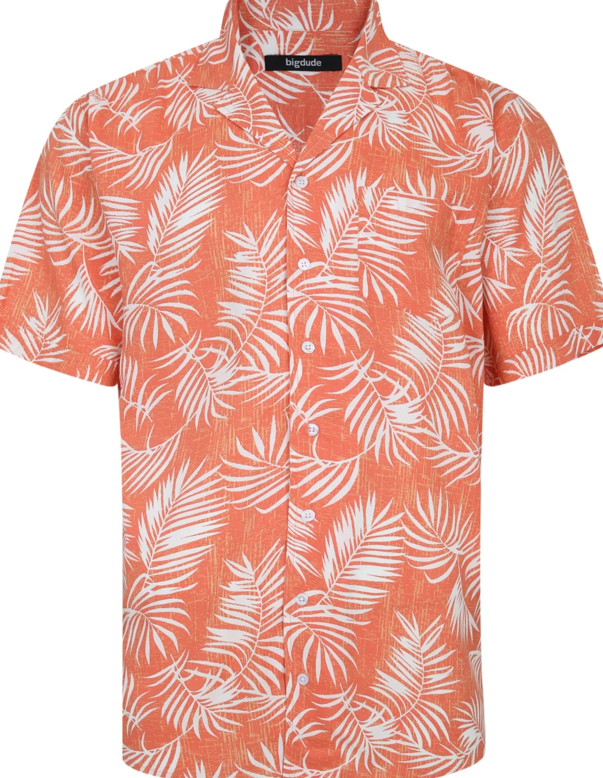 Bigdude Leaves Viscose Relaxed Collar Shirt Orange Tall