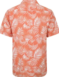 Bigdude Leaves Viscose Relaxed Collar Shirt Orange Tall